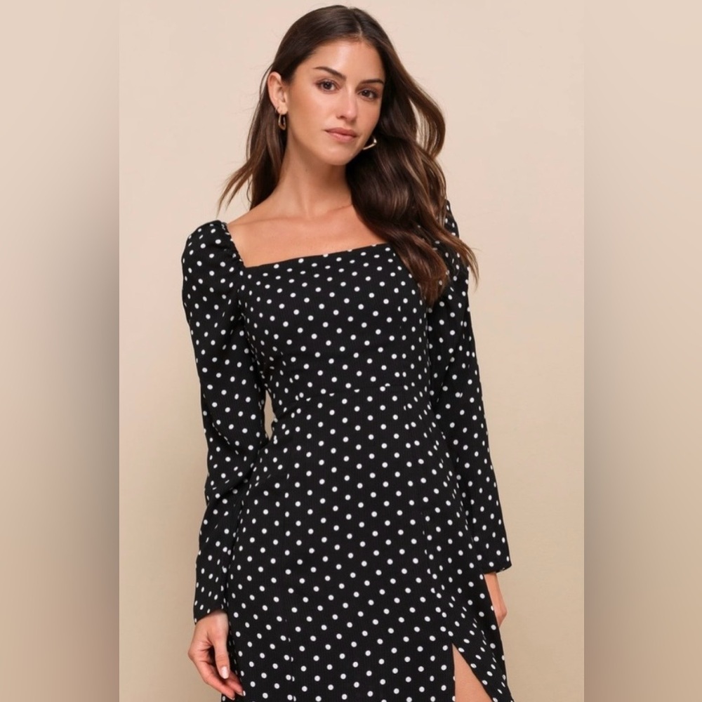 Lulu's Black and White Polka Dot Long Sleeve Dress